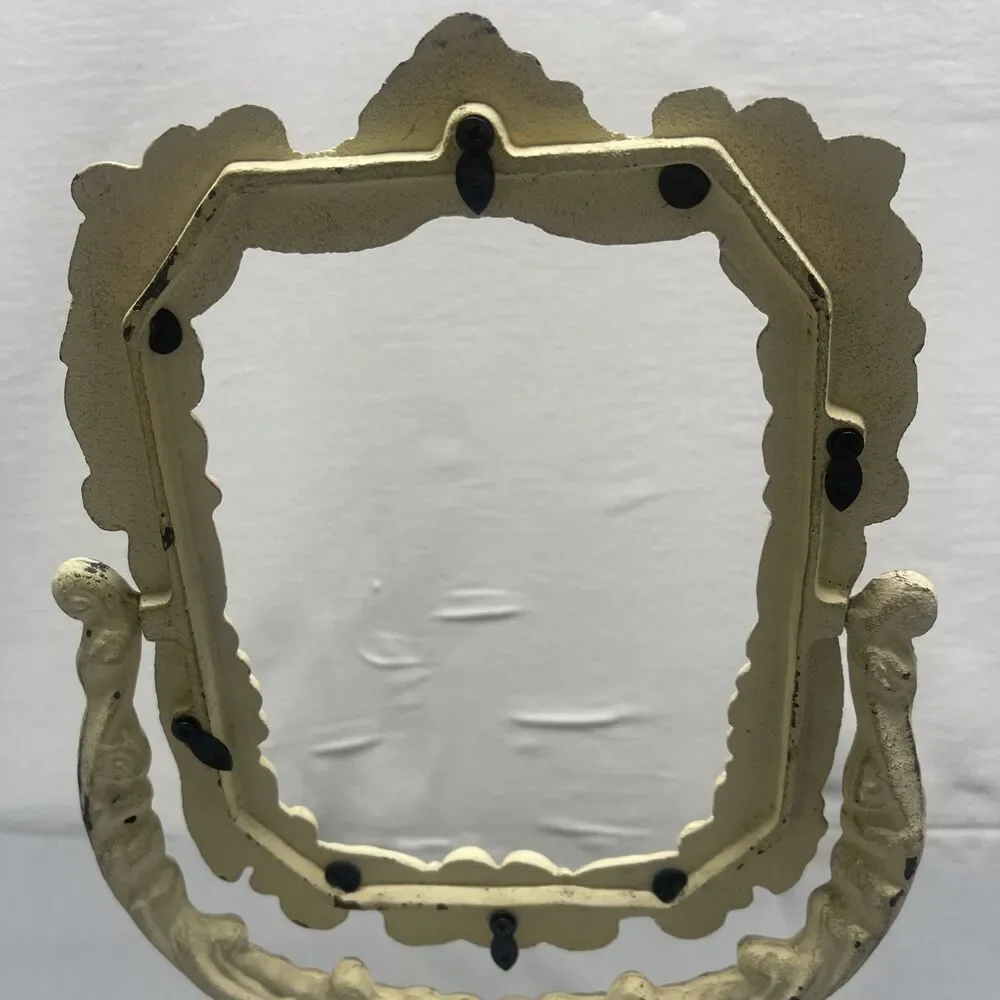 Vintage Cast Iron Mirror/Picture Frame Vanity Tabletop Pedestal Victorian Ornate